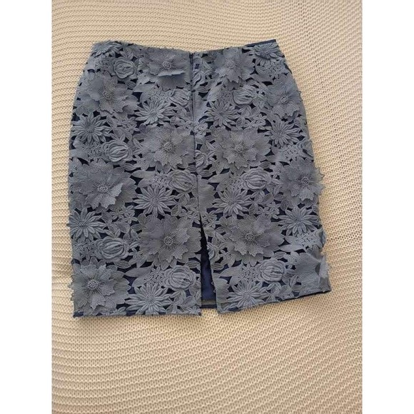 French Connection Blue Grey 3D Floral Lace Mini Skirt 12 Large L Party Wedding - Picture 5 of 7